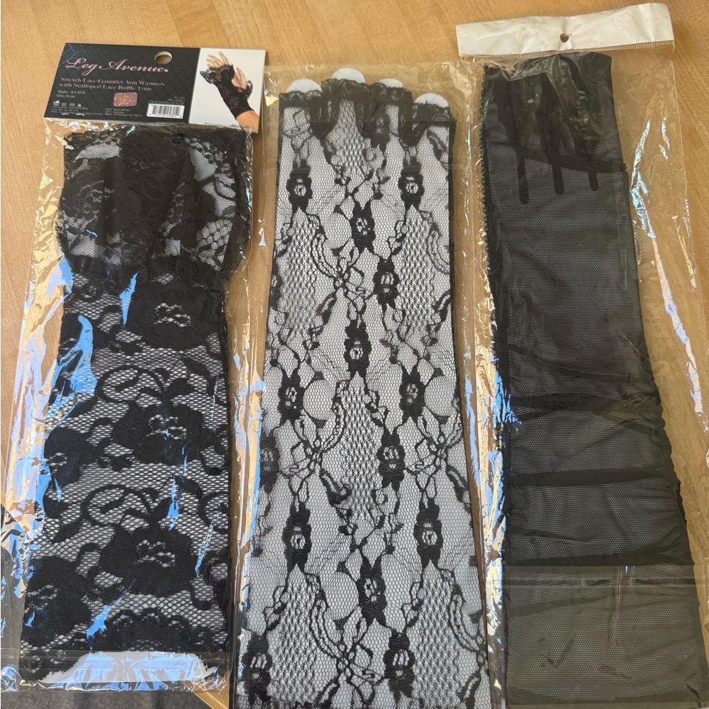 LOT of 3 Leg Avenue Black Lace Gloves Arm Warmers burlesque halloween costume